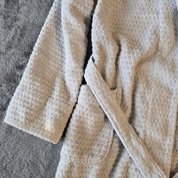 Pottery Barn Women Gray Cotton Waffle Weave Bath Robe Shawl Collar Small Turkey - Picture 5 of 16